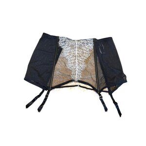 Victorias Secret Black & White Lace Garter Belt With Adjustable Straps Size L